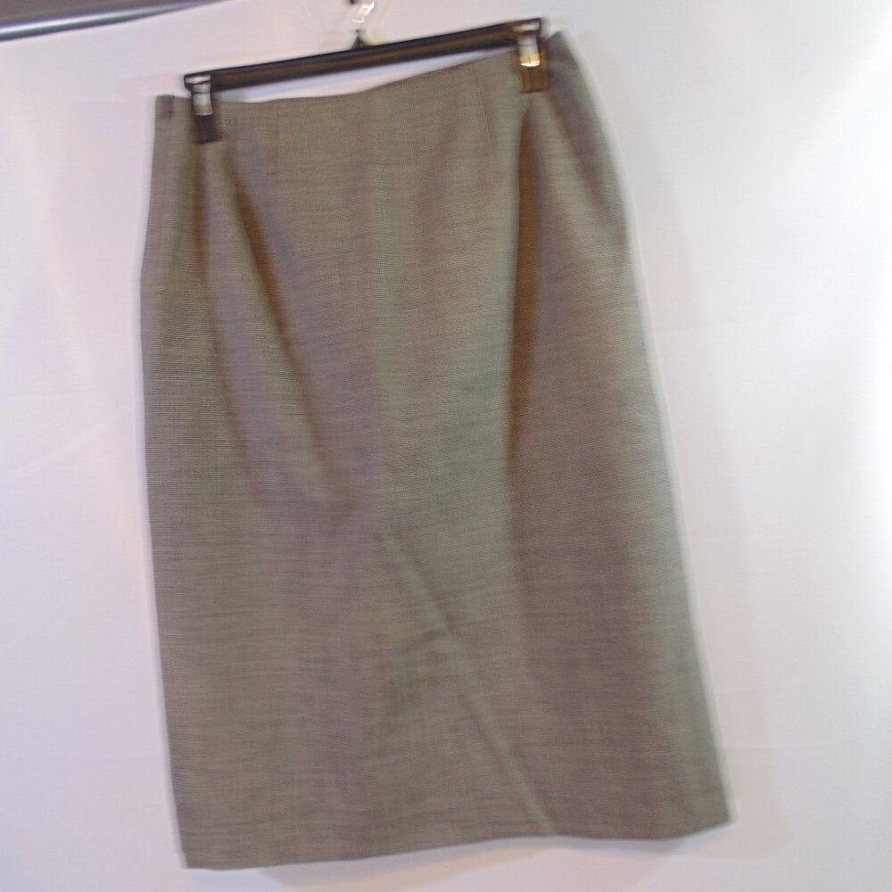 Harve Bernard Wool Skirt Sz 14 Font slit leather front stripe.  Gray.